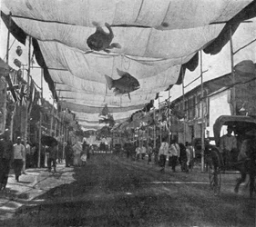 Le decorazioni nella strada principale, Singapore (illustrazione)